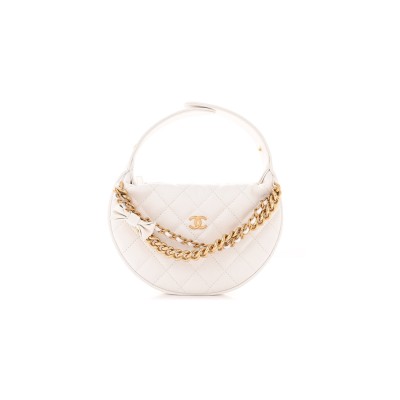 CHANEL SHINY CAVIAR QUILTED BOW POUCH HOBO WHITE 1470676 (19*13*4cm)